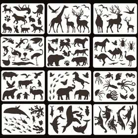 Ve0223 Aeluuake 12pcs Animal Series Stencils Plastic Painting Diy Art Crafts Hollow