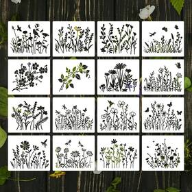 Wildflower1 Antelf 16pcs Wildflower Stencils Painting Crafts Wall 5 6inch Reusable Spring