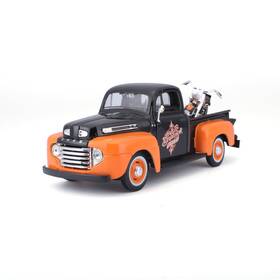 32180bkor Bauer Spielwaren Maisto 1948 Ford F-1 Pickup Truck With 1958 Harley Davidson Flh Duo Glide Mot