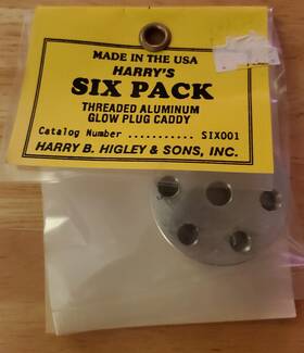 Six001 Harry B. Higley & Sons Harrys Six Pack Threaded Aluminum Glow Plug Caddy