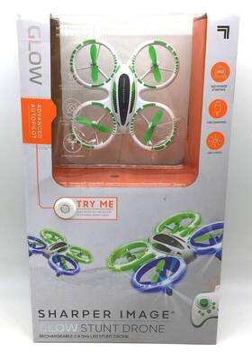 Sharper Image 843479109474 Glow 2.4 Ghz Remote Control Stunt Drone W. Led Lights Open Box
