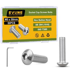 Svling Svg02098 M5 X 50mm 50pcs Button Head Hex Socket Cap Screws Bolts 304 Stainless Steel