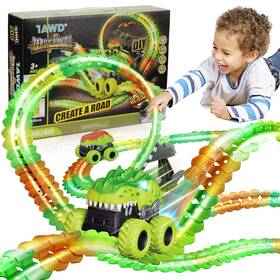Gd-001 Tawd Glow Car Track For Kids Boys Toys Dinosaur Race 18 Ft / 225 Pcs