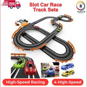 No.a64-8 Wupuaait Slot Car Race Track Set With 4 Cars Dual Racing Game Ideal For Kids 6-12 Years