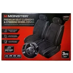 Monster Premium Seat Cushions And Steering Wheel Cover 3PC. Set, Black. Fixed Price $29.99.
