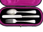 English Sterling Silver Dessert Set: Fruit Knife Fork Spoon Original Fitted Case. Fixed Price $295.00.