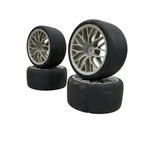 Hpi Racing Set Of 4 1/10TH Tires With Cracking On Multi Spoke Light Grey Wheels. Fixed Price $16.20.