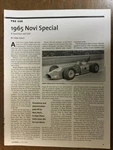 Aw 536 Article The Car 1965 Novi Special Bobby Unser Indy 500 Page. Fixed Price $14.99.
