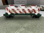 Lionel Christmas Peppermint 3 Dome Tank Car. Fixed Price $60.00.