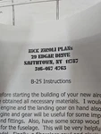 Ziroli B25 Reduced Plan Set 52 Inch Ws W/manual. Fixed Price $35.00.
