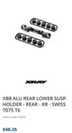 Xray XB8 Alu Rear Lower Susp. Holder Square Adj. Roll-c. 353325. Fixed Price $29.99.