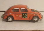 Vintage 1960S Orange Vw Bug Battery Operated Stamped Metal Race Car! Not Working. Fixed Price $45.00.