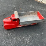 Vintage Marx Lumar Construction Gray & Red Dump Truck Pressed Steel Toy. Fixed Price $40.00.