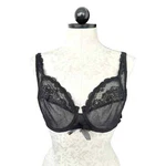 Aubade French Lingerie Bra Sheet Black Lace & Swiss Dot Underwire Ruched 32DD Us. Fixed Price $85.00.