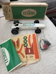 Testors Vintage Model Car Pre-built White Plastic 221-50 With Decals 1969. Fixed Price $250.00.