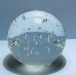Vintage Hand Blown Lg. Clear Round Art Sphere Controlled Air Bubbles Paperweight. Fixed Price $11.21.