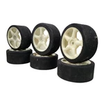 1/10TH Scale Foam Tires On Cream Colored 5 Spoke Wheels, X6 Team Associated?. Fixed Price $15.30.