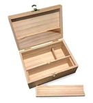 Medium Wooden Storage Box W/ Latching Lid, Rolling Jig & Adjustable Compartments. Fixed Price $34.99.